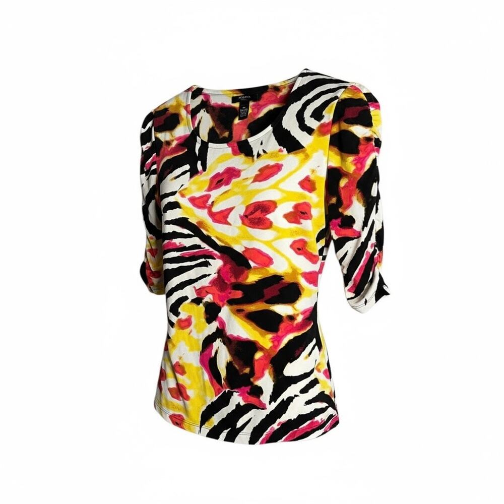 Alfani Black and Yellow Print Puff Sleeve Blouse Size P/P